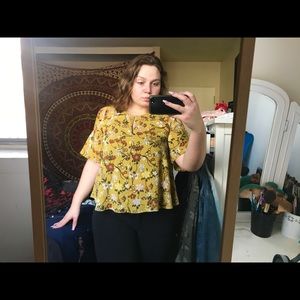 Yellow floral flouncy keyhole top